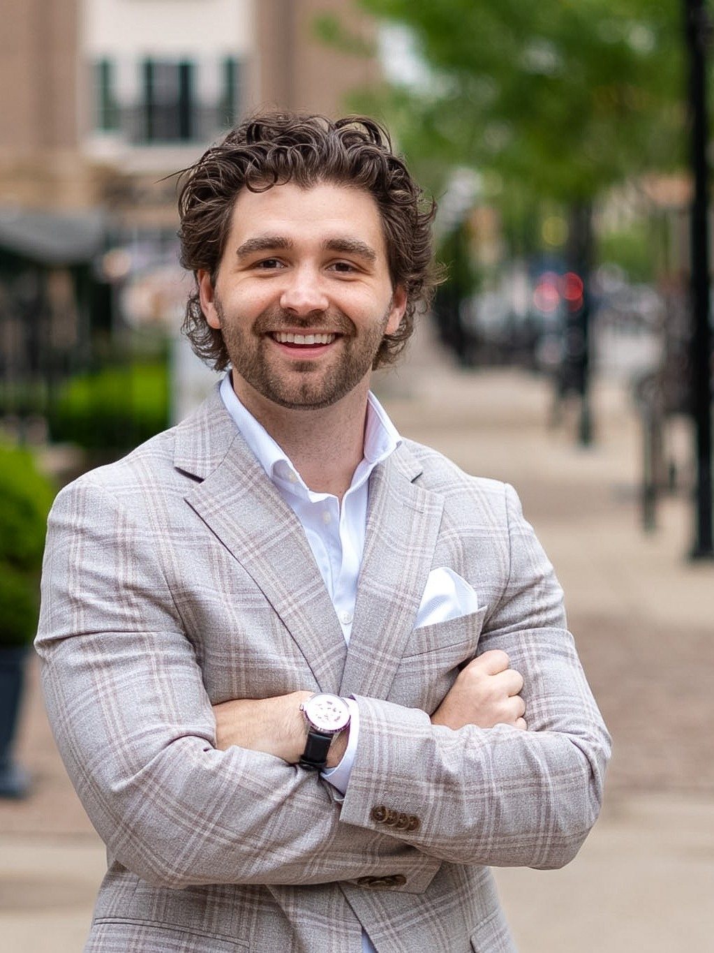 Dillon Baker, mortgage lender, on Main Street in Carmel, Indiana